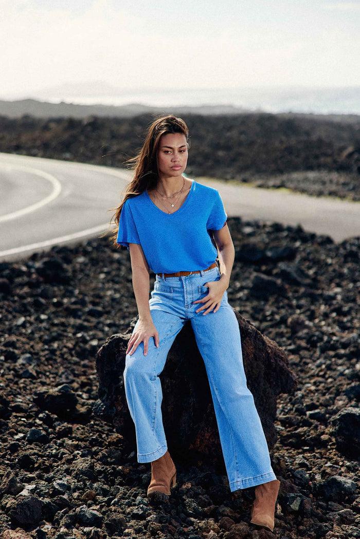 la petite étoile T-shirt col V bleu - Thana