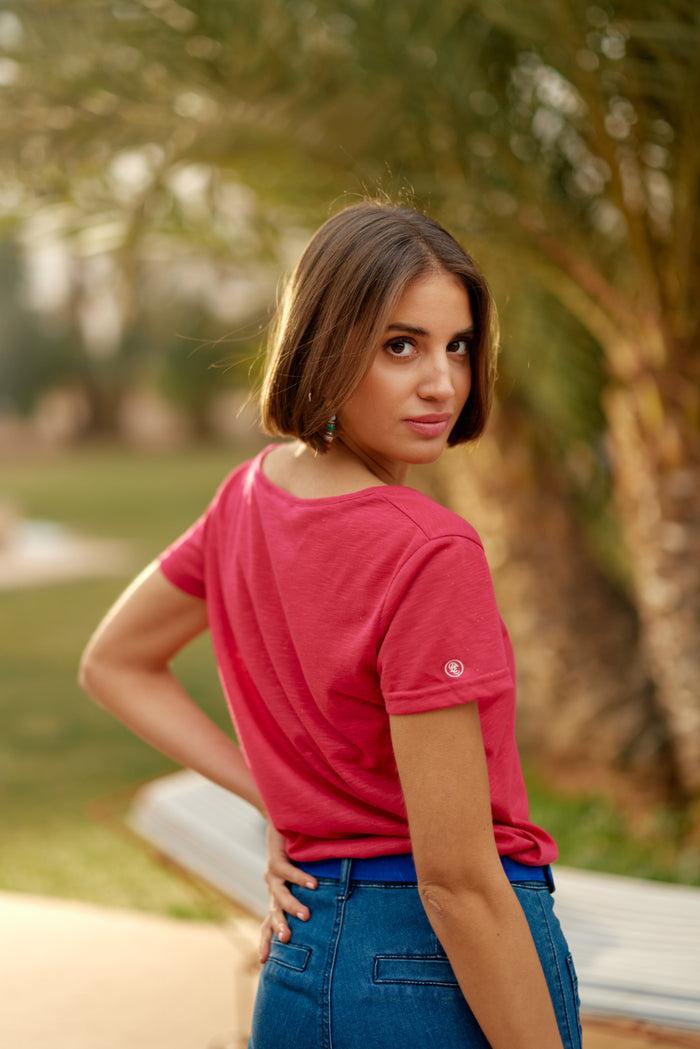 La Petite étoile T-shirt Col V Fuchsia - Elvie