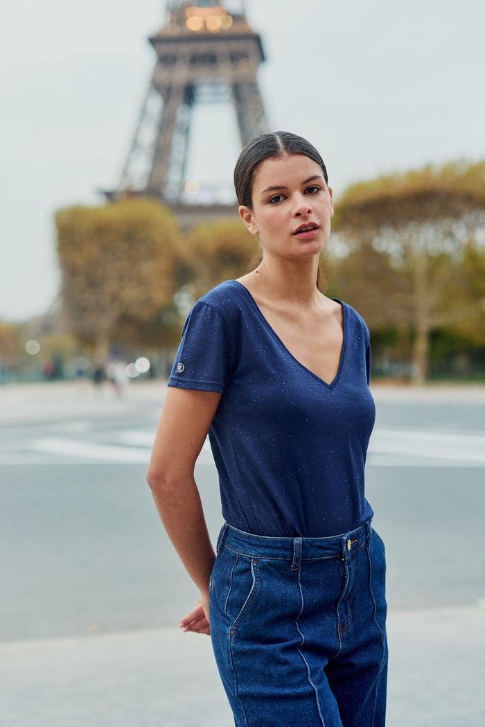 La Petite étoile T-shirt Col V Marine - Elvie