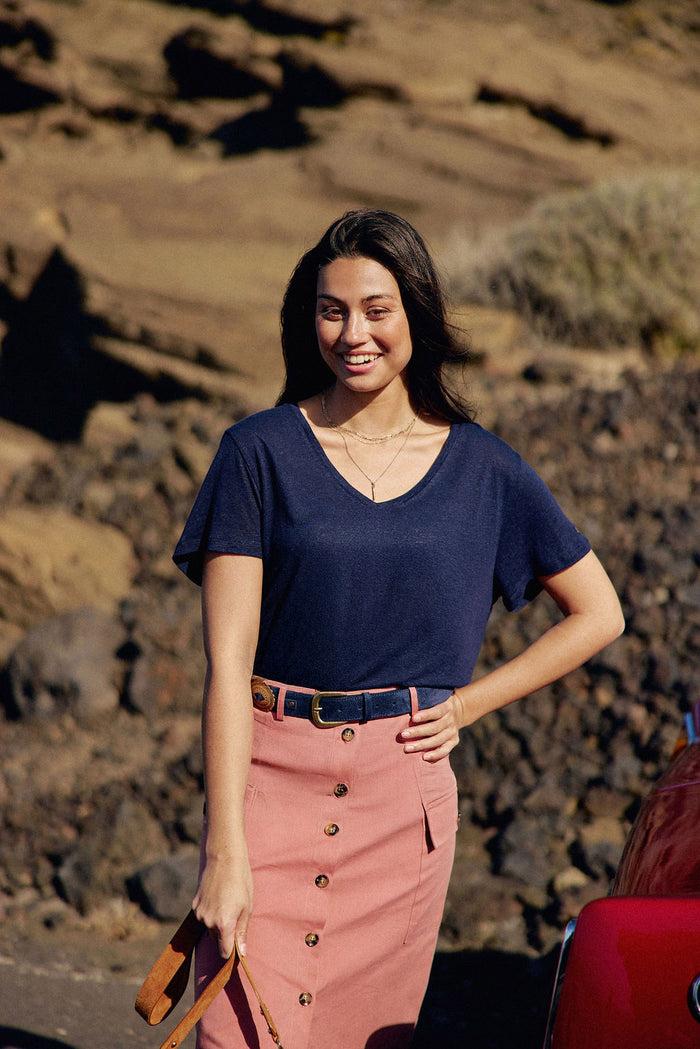 la petite étoile T-shirt col V marine - Thana