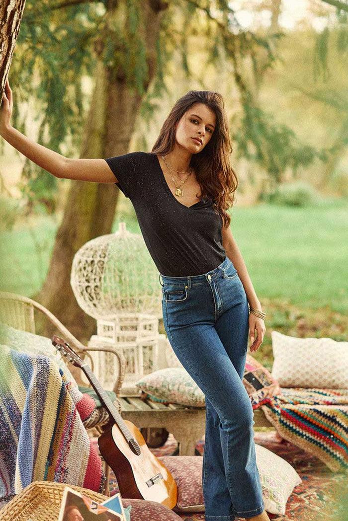 la petite étoile T-shirt col V noir - Elvie