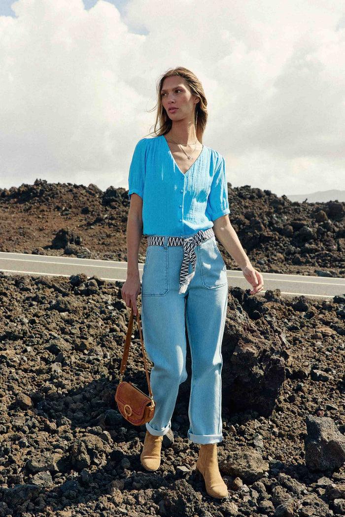 La Petite étoile Top Col V Bleu - Tevan