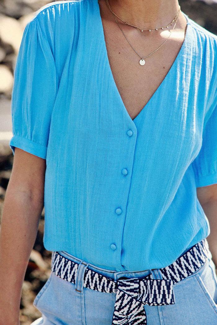 la petite étoile Top col V bleu - Tevan