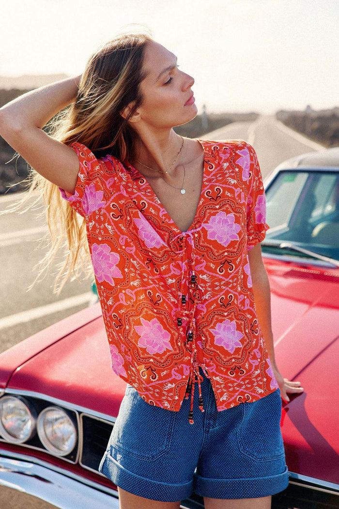 la petite étoile Top col V orange - Thuy