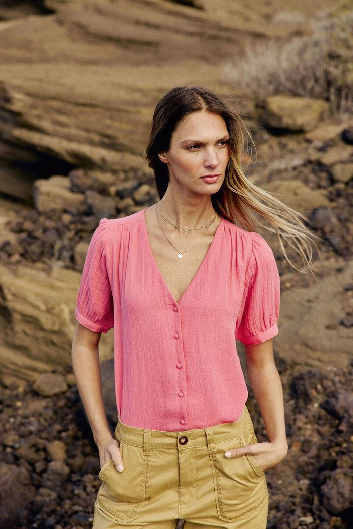 La Petite étoile Top Col V Rose - Tevan