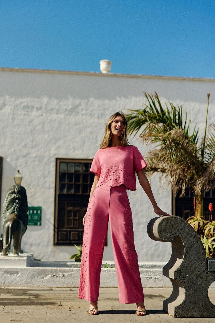 La Petite étoile Pantalon Droit Ajouré Rose - Philena