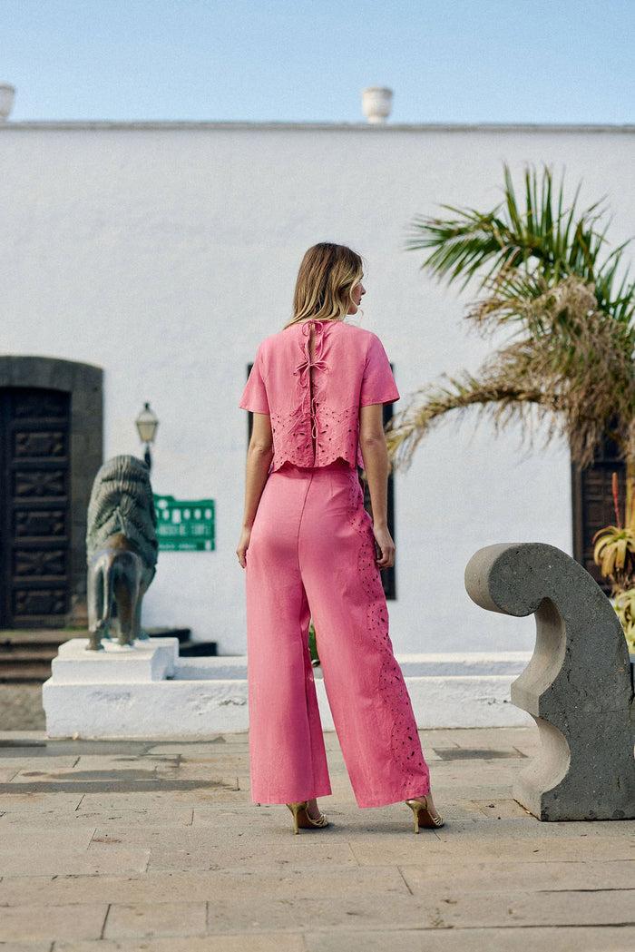 La Petite étoile Pantalon Droit Ajouré Rose - Philena