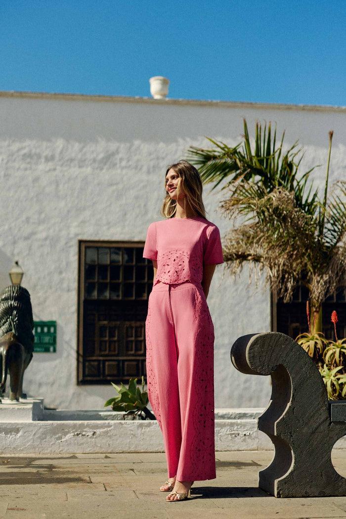 La Petite étoile Pantalon Droit Ajouré Rose - Philena