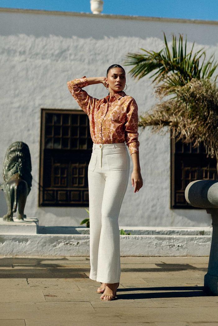 La Petite étoile Pantalon évasé En Lin écru - Atlanty