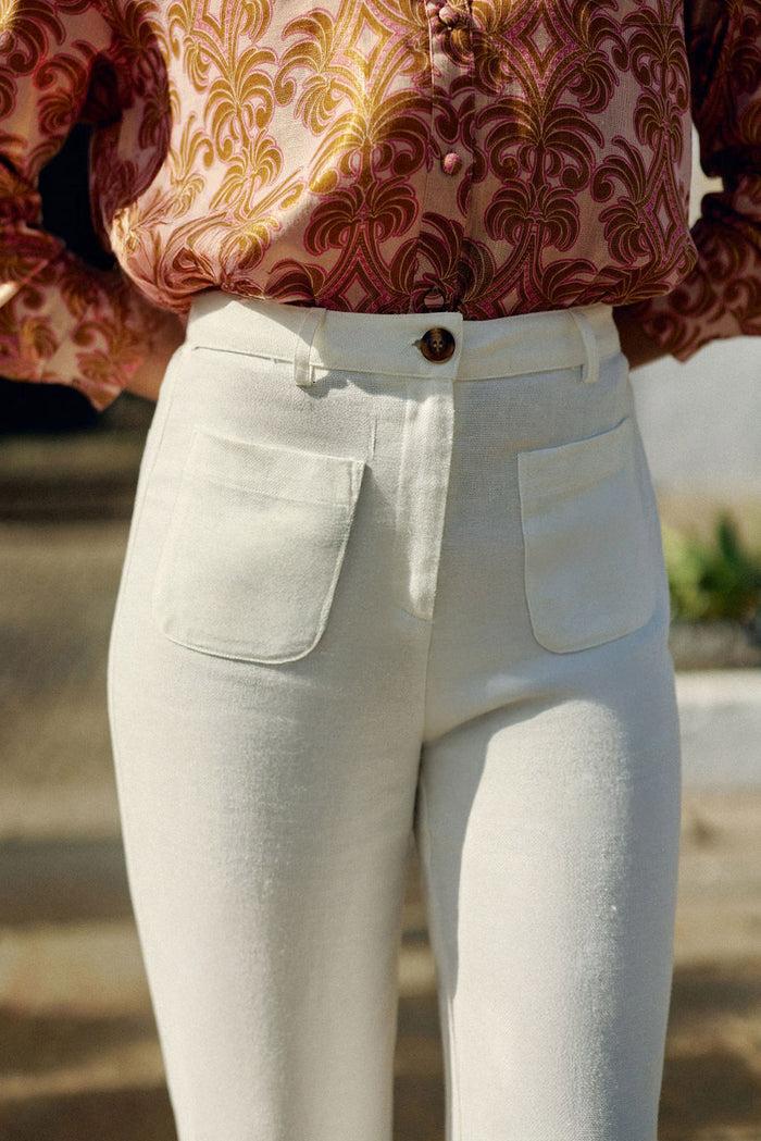 la petite étoile Pantalon évasé en lin écru - Atlanty