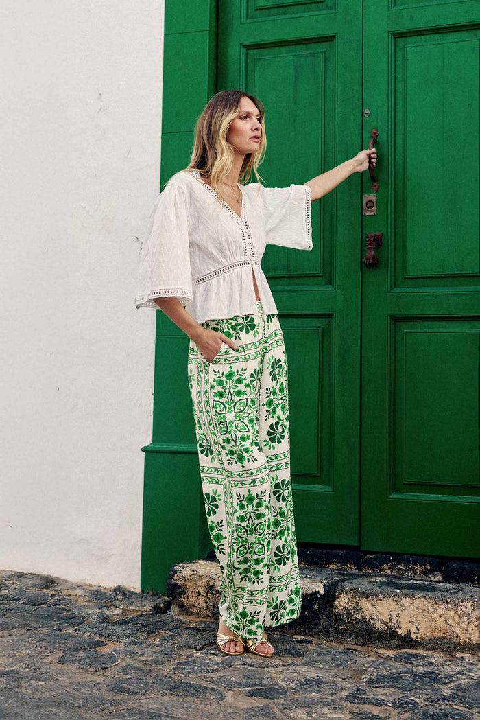 La Petite étoile Pantalon Fluide Imprimé Vert - Prisla