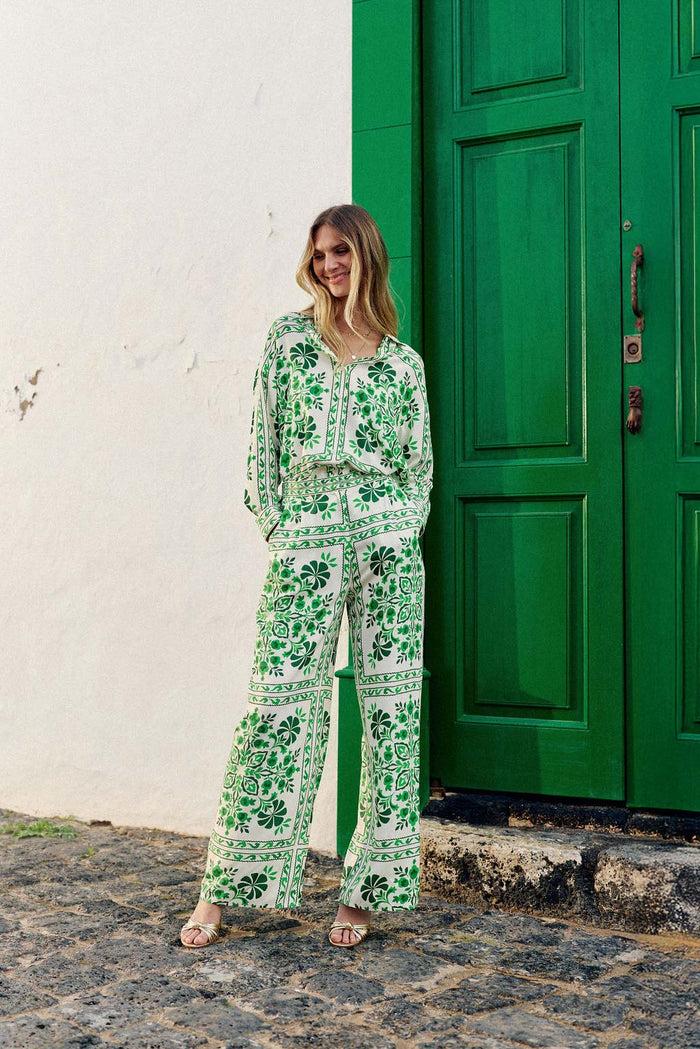 La Petite étoile Pantalon Fluide Imprimé Vert - Prisla