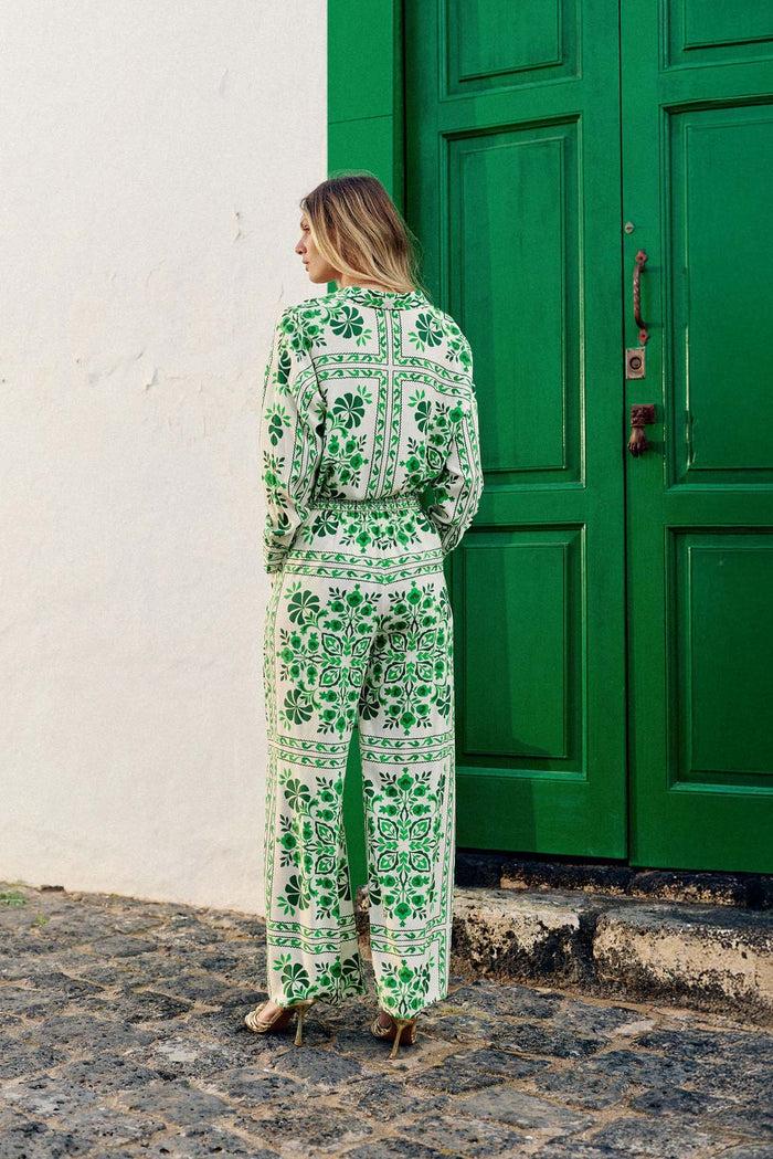 La Petite étoile Pantalon Fluide Imprimé Vert - Prisla