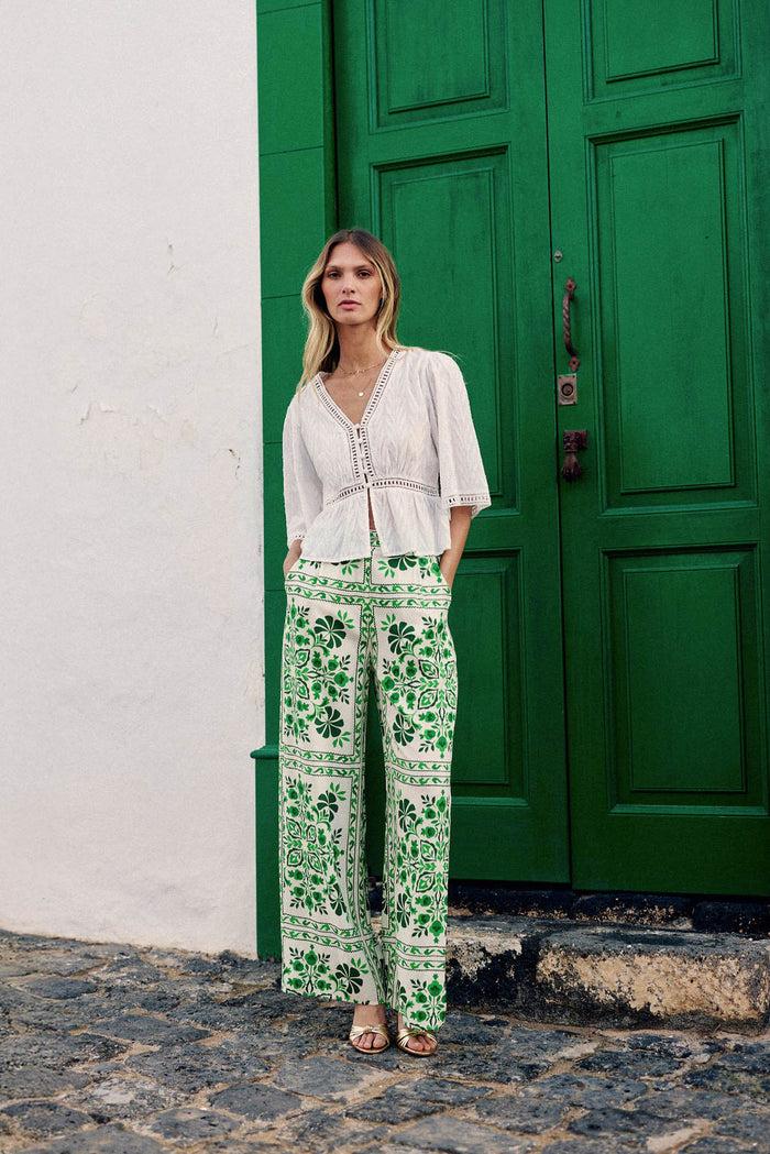 la petite étoile Pantalon fluide imprimé vert - Prisla