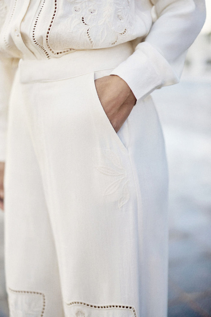 La Petite étoile Pantalon Large Ajouré Ivoire - Priska