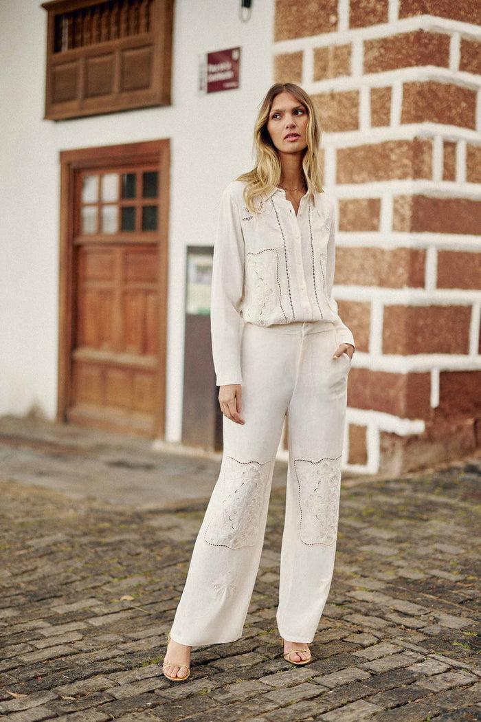 la petite étoile Pantalon large ajouré ivoire - Priska