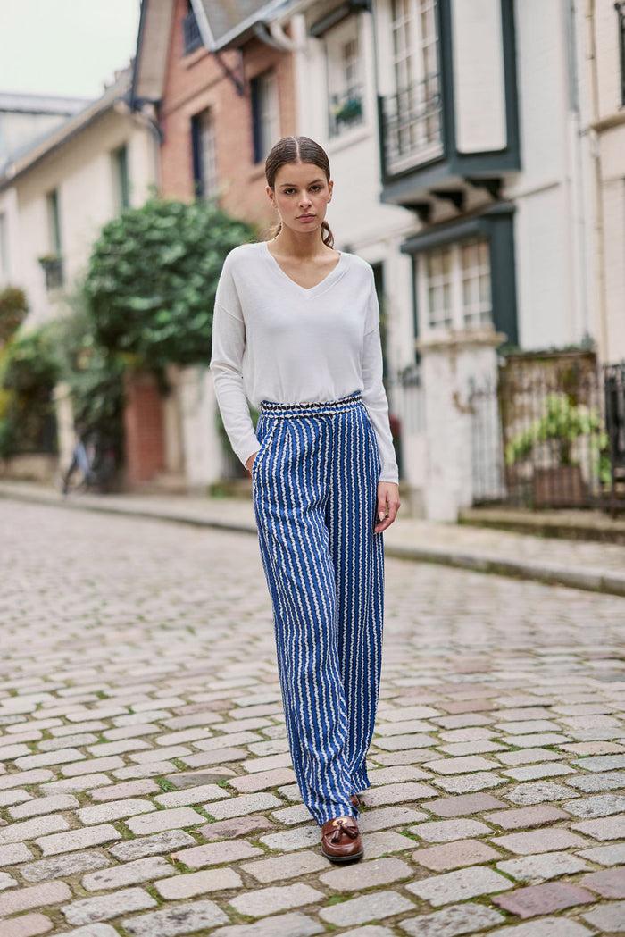 La Petite étoile Pantalon Motif Géométrique Bleu - Pauline