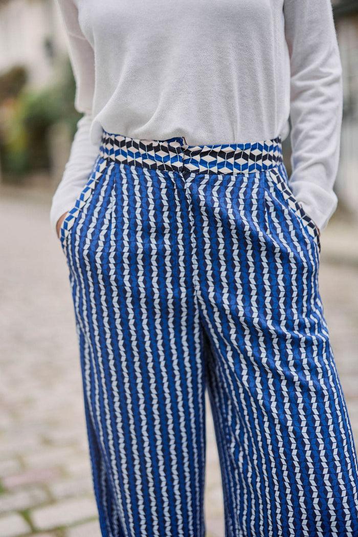 La Petite étoile Pantalon Motif Géométrique Bleu - Pauline