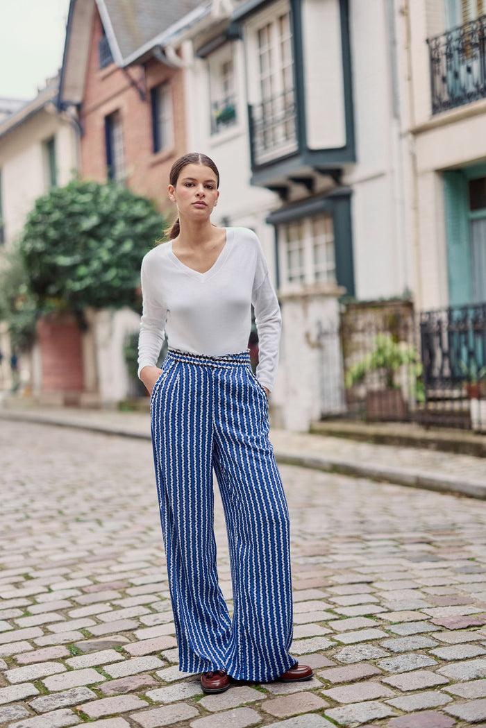 la petite étoile Pantalon motif géométrique bleu - Pauline