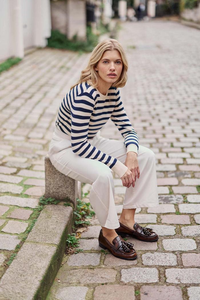 La Petite étoile Pull à Rayures Beige/marine - Melina