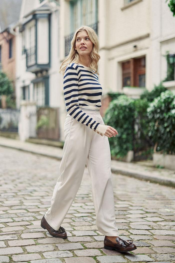 La Petite étoile Pull à Rayures Beige/marine - Melina