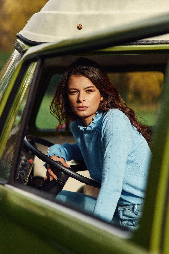 La Petite étoile Pull Col Montant Bleu Ciel - Solferinos