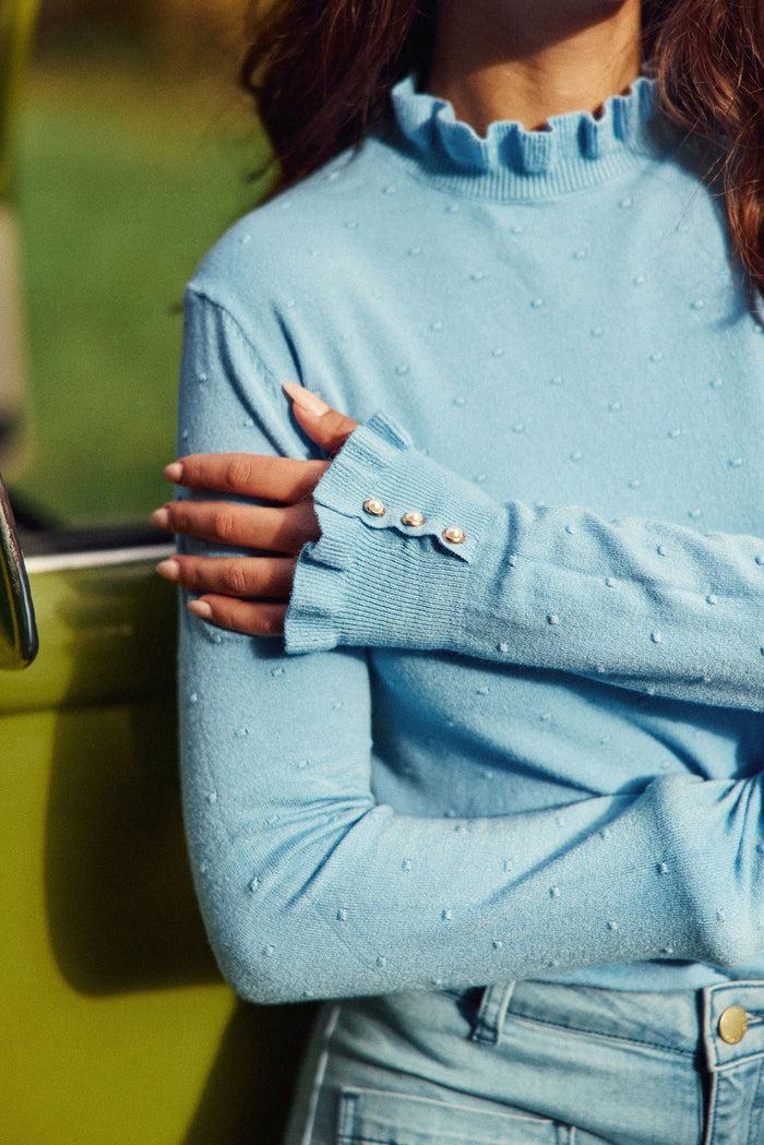 La Petite étoile Pull Col Montant Bleu Ciel - Solferinos