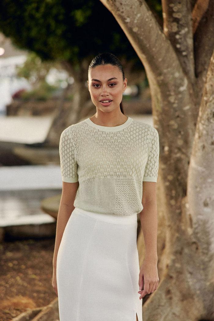 La Petite étoile Pull Col Rond En Maille Vert Amande - Millie