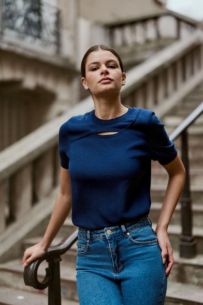 la petite étoile Pull manches courtes marine - Maiwen