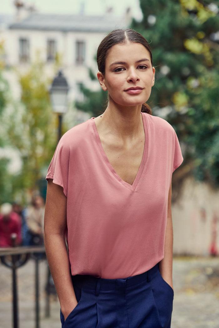 la petite étoile T-shirt col V vieux rose - Marcelina