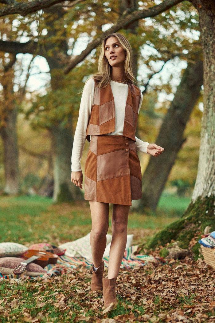 La Petite étoile Veste Cuir Sans Manches Camel - Fanny