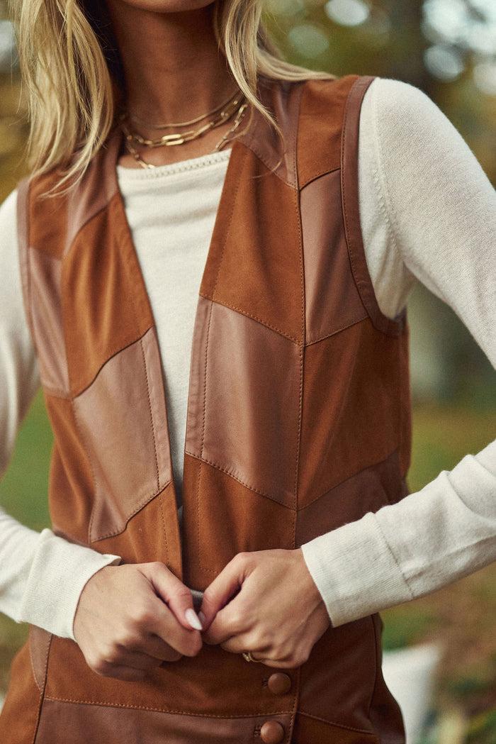 la petite étoile Veste cuir sans manches camel - Fanny