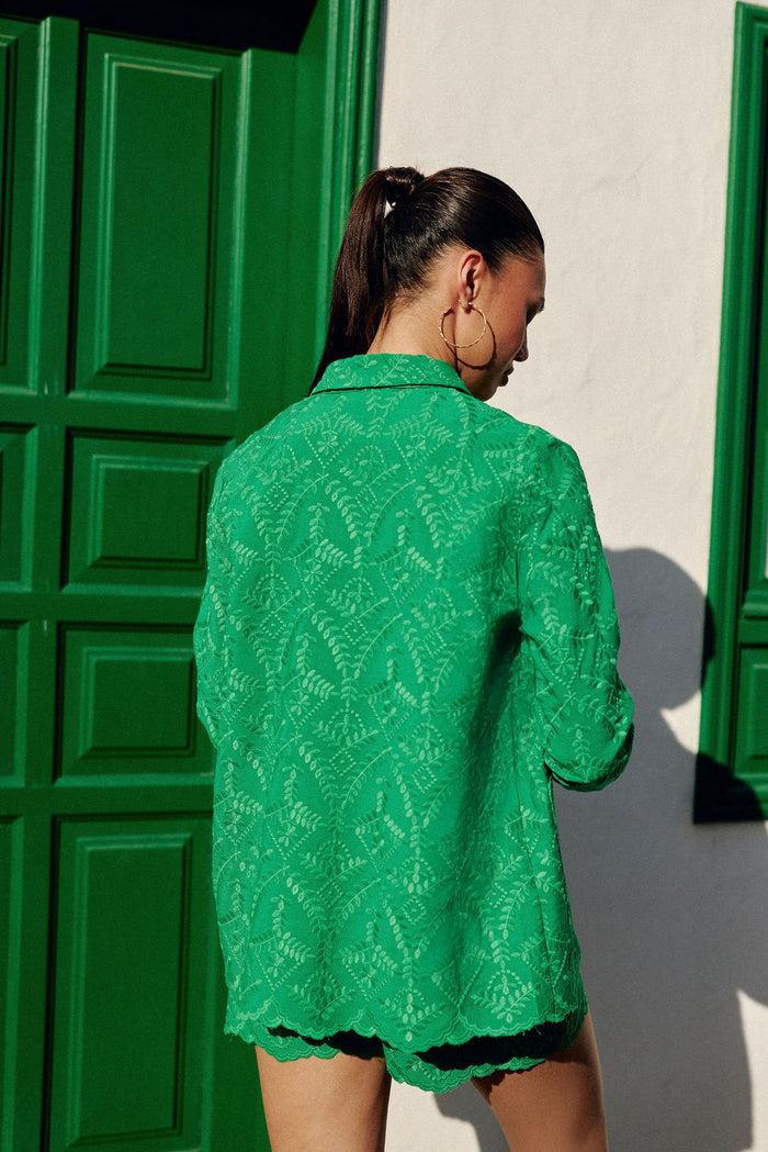 La Petite étoile Veste Droite à Motif Brodé Vert - Fauline