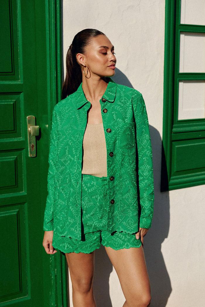 La Petite étoile Veste Droite à Motif Brodé Vert - Fauline