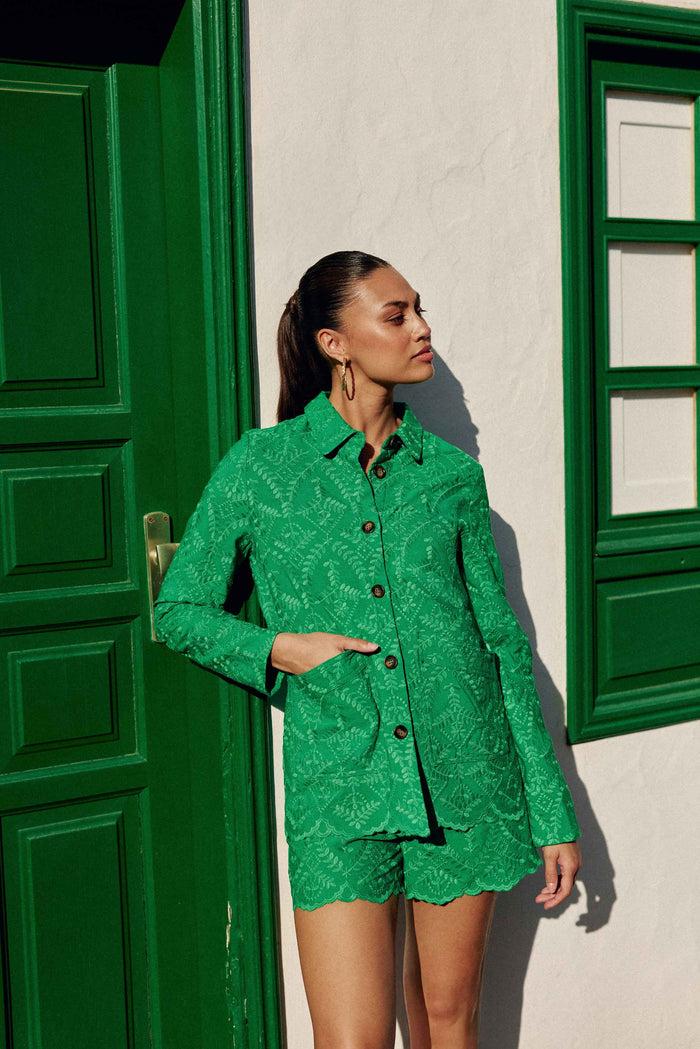 la petite étoile Veste droite à motif brodé vert - Fauline