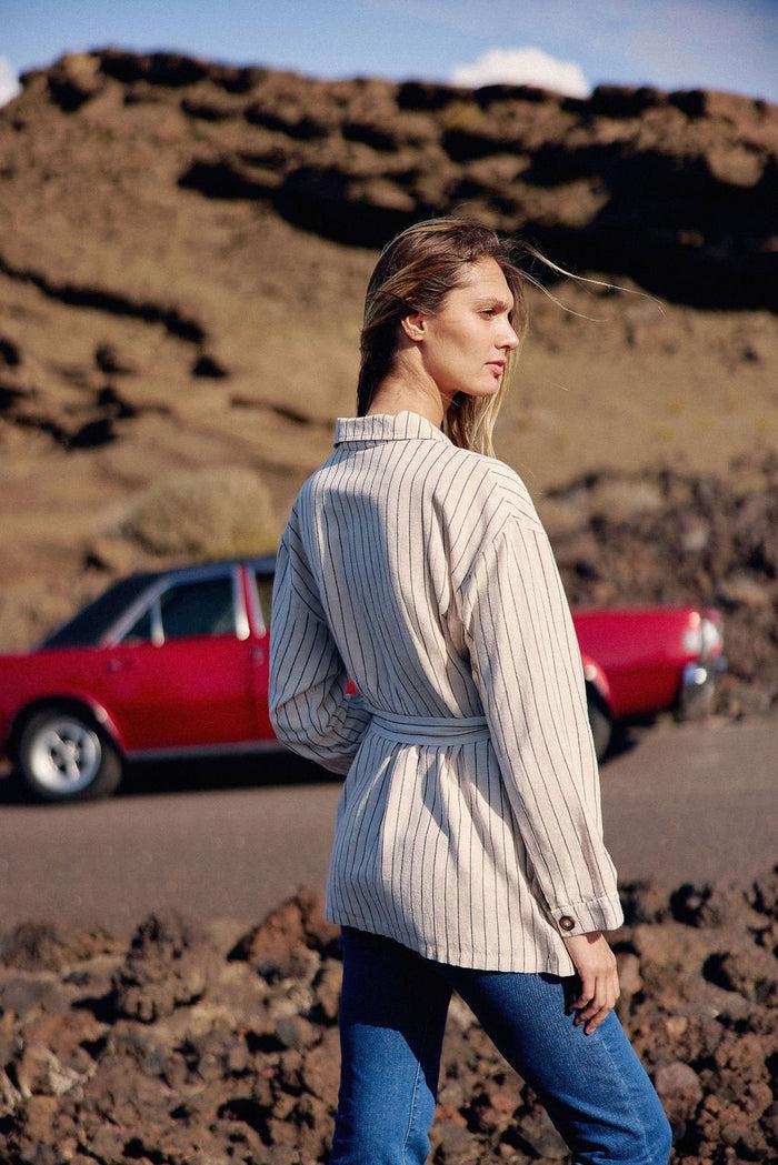 La Petite étoile Veste Droite Beige à Rayures - Volca