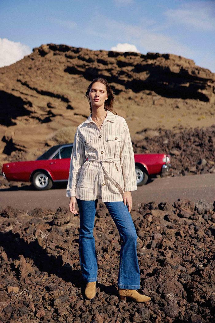 La Petite étoile Veste Droite Beige à Rayures - Volca