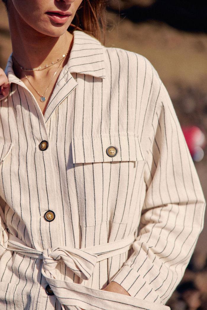 La Petite étoile Veste Droite Beige à Rayures - Volca