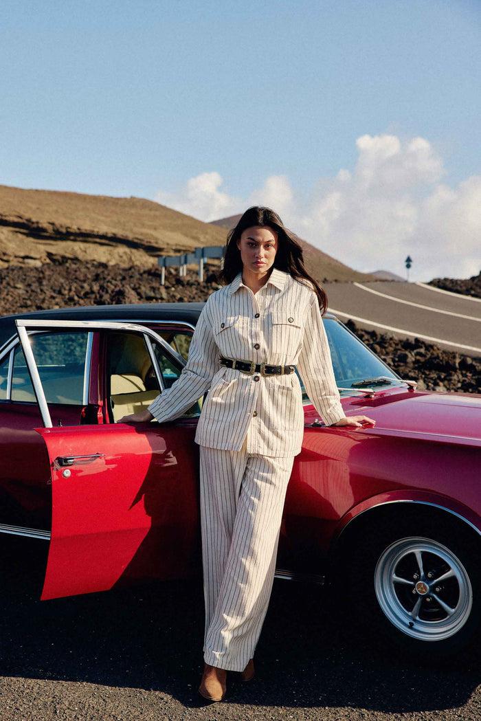 la petite étoile Veste droite beige à rayures - Volca