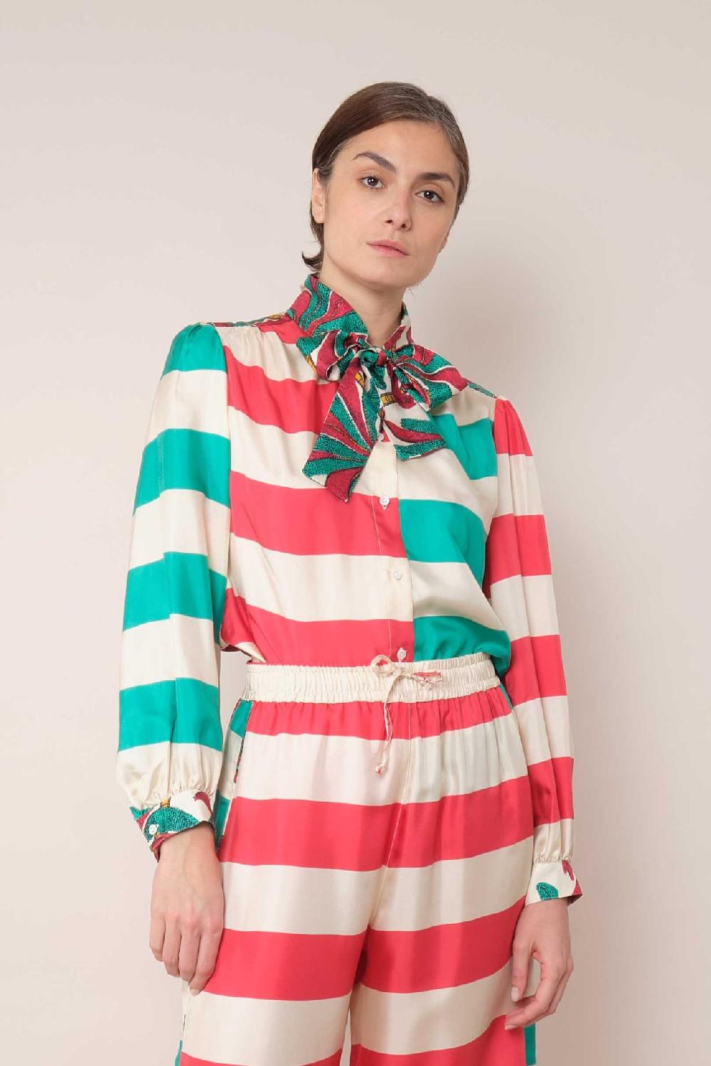 La Prestic Ouiston Chemise FRANCOISE – Mix Raye Polo Fuchsia