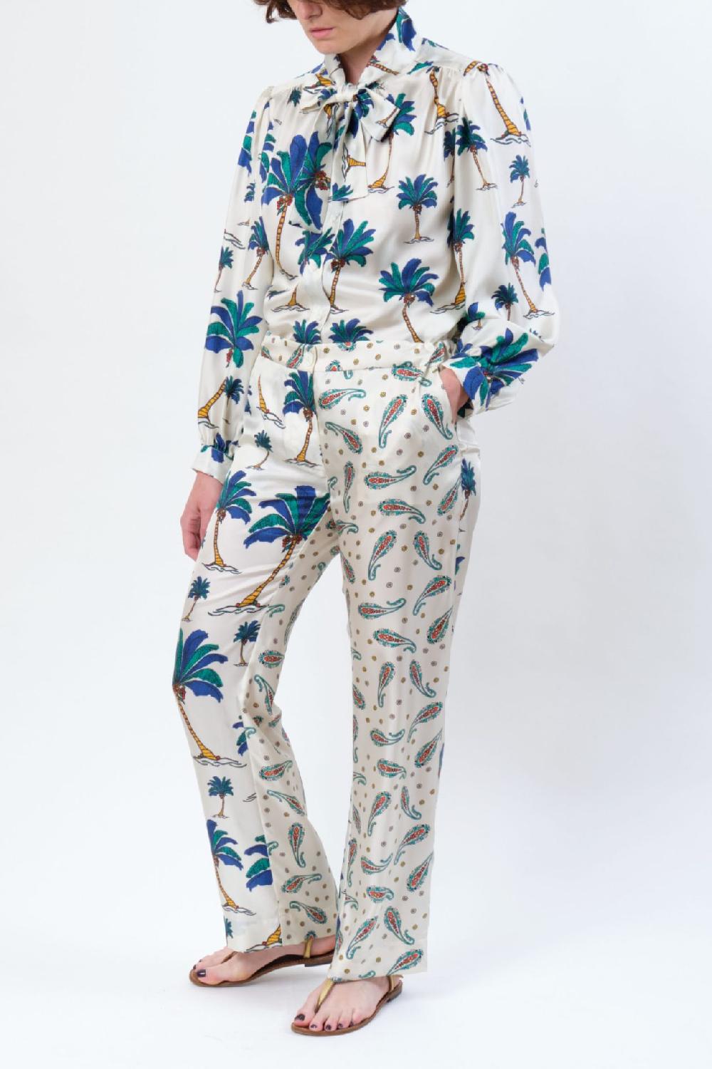 La Prestic Ouiston Pantalon LUCKY – Mix Palmier Bleu