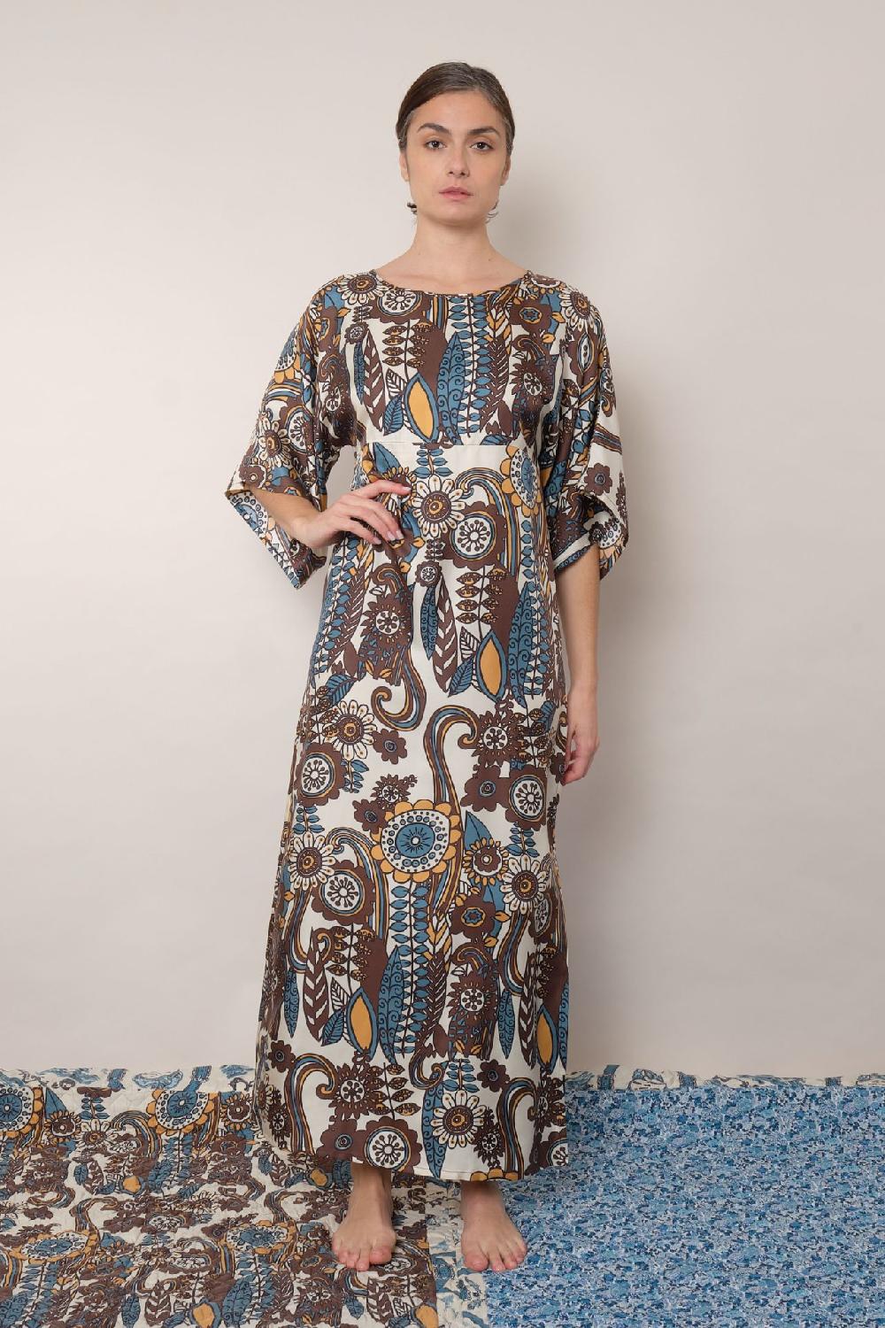 La Prestic Ouiston Robe MIDDAY – Fiori Bleu Taupe