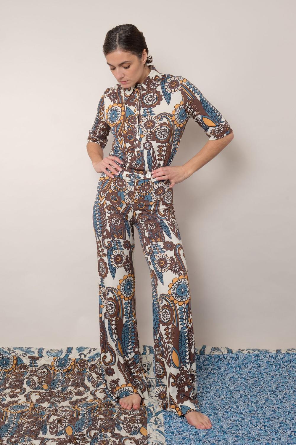 La Prestic Ouiston Pantalon GIUDECCA – Fiori Bleu Taupe