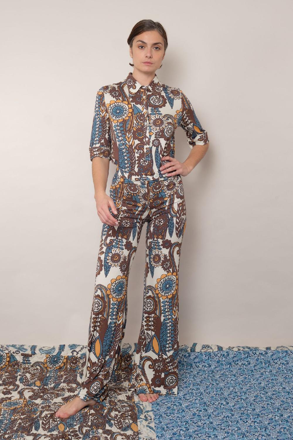 la prestic ouiston Pantalon GIUDECCA – Fiori bleu Taupe