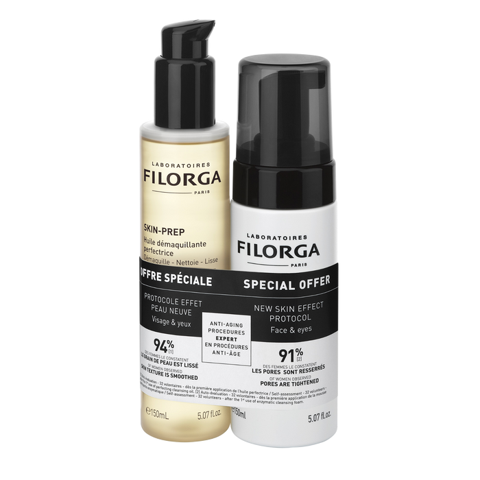 laboratoires filorga paris DUO SKIN-PREP HUILE DÉMAQUILLANTE & MOUSSE NETTOYANTE