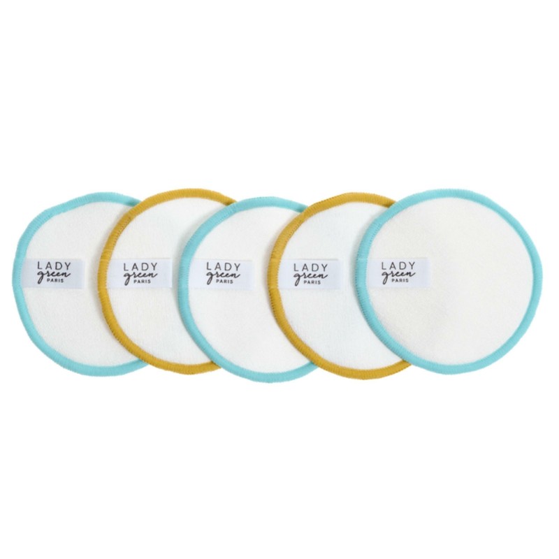 lady green Kit démaquillage Zéro déchet - 5 Disques démaquillants + 1 filet de lavage