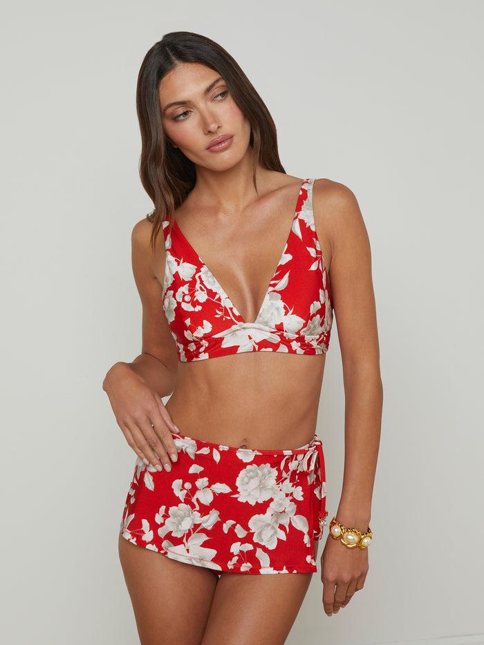 L'agence Bas De Maillot De Bain Style Jupe Ellen Red/Ivory Ikebana