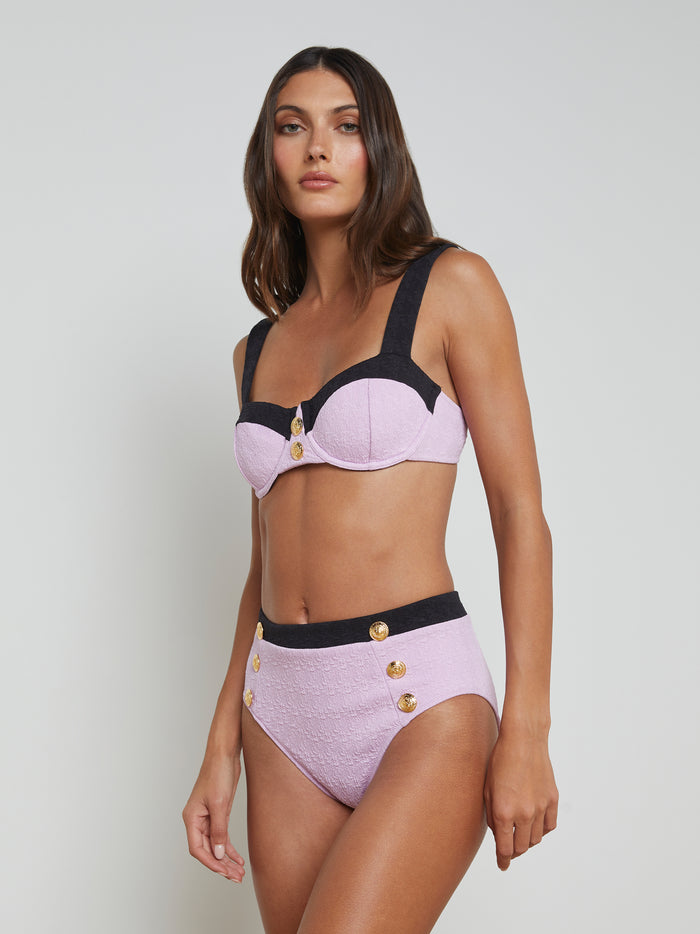 L'agence Bas De Maillot De Bain Taille Haute Vanessa Light Violet/Black