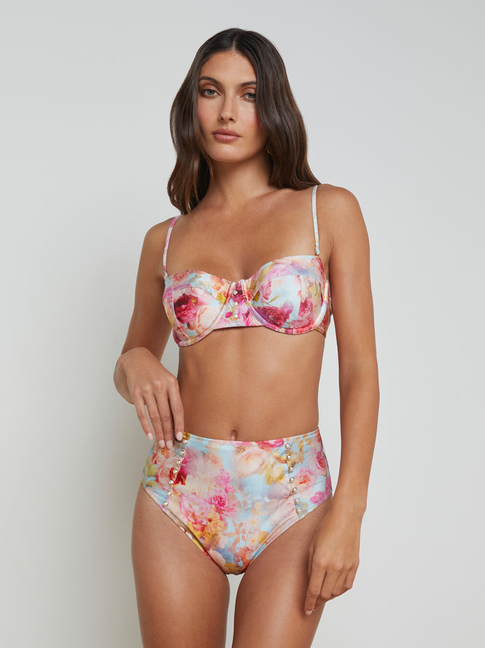 L'agence Bas De Maillot De Bain Taille Haute Vanessa Multi Soft Cloud Floral