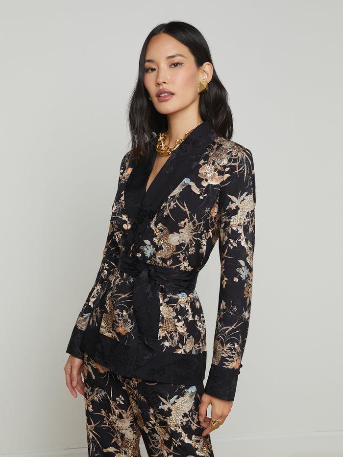 L'agence Blazer Cache-cœur En Satin Jordana Black Multi Tapestry Jungle Print